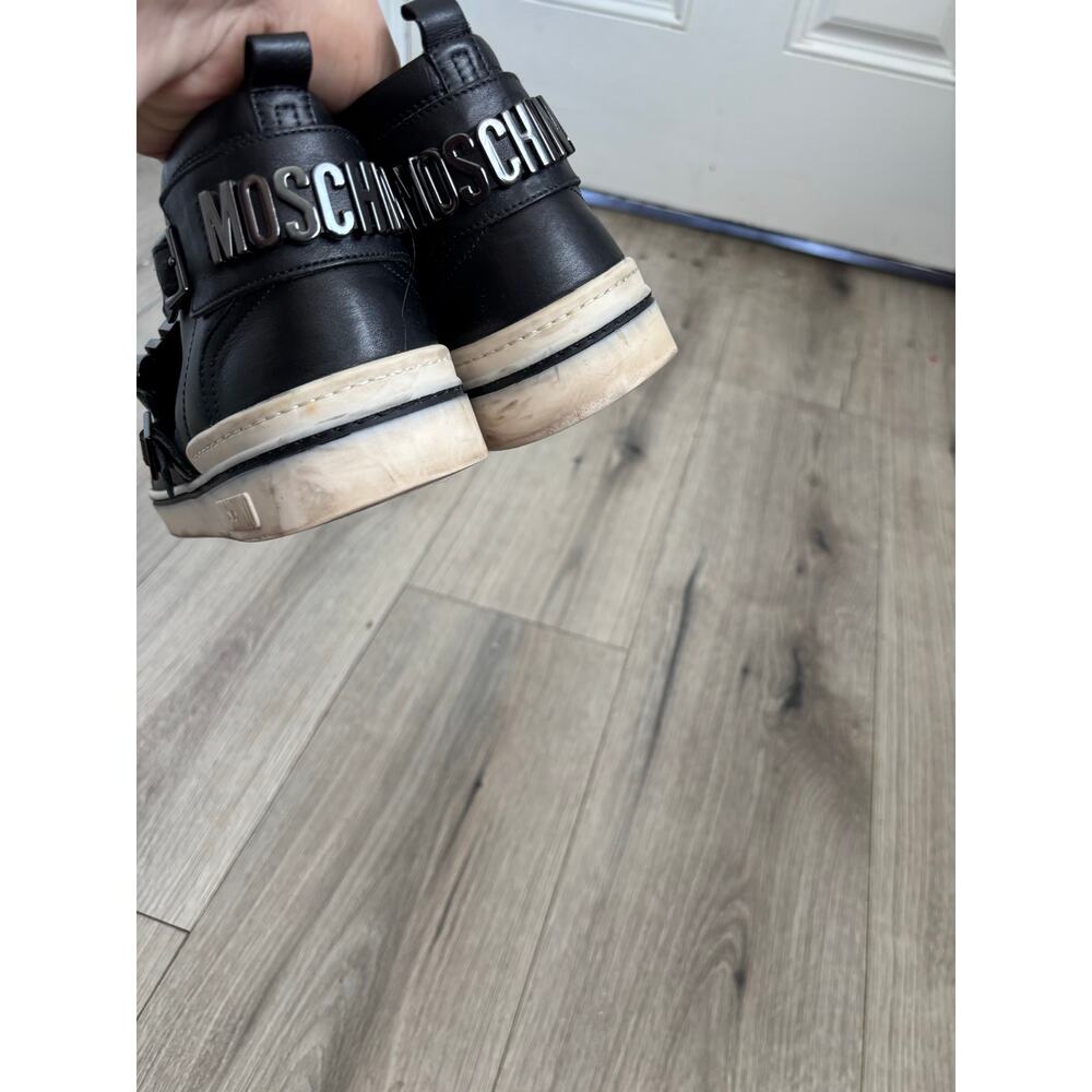 MOSCHINO logo mid top black leather sneakers. Logo hardware 43IT or US 10M - Picture 8 of 9